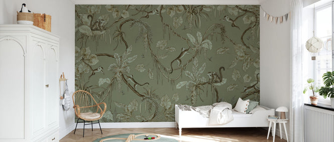 PHOTOWALL / Playful Monkeys - Monochrome - Green (e94967)