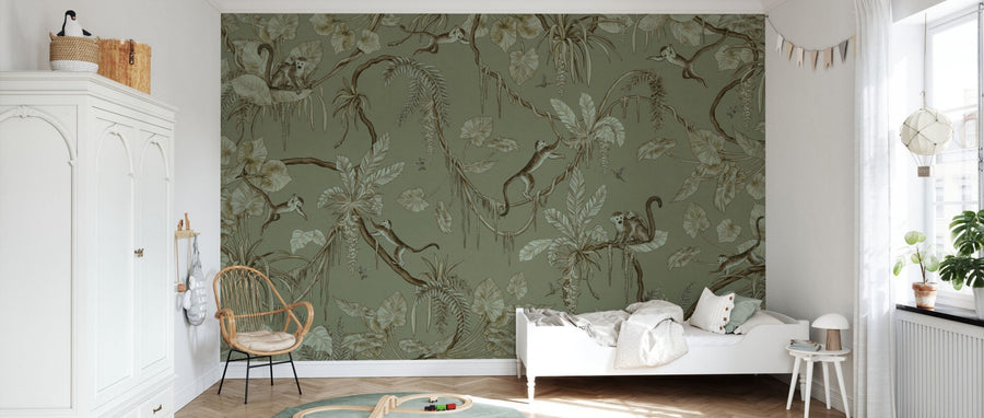 PHOTOWALL / Playful Monkeys - Monochrome - Green (e94967)