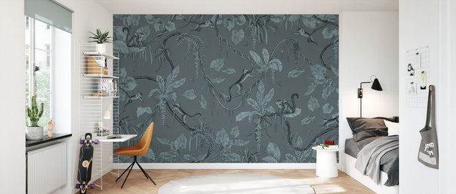 PHOTOWALL / Playful Monkeys - Monochrome - Blue (e94968)