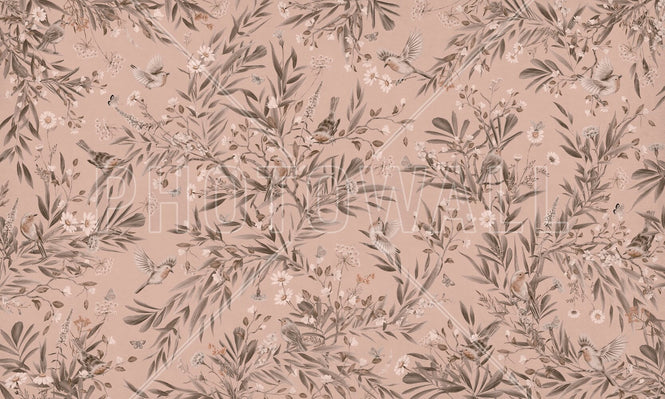PHOTOWALL / Playful Robins - Monochrome - Pink (e94971)