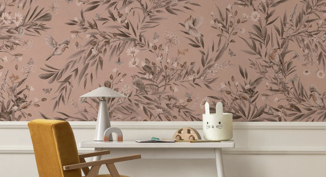 PHOTOWALL / Playful Robins - Monochrome - Pink (e94971)