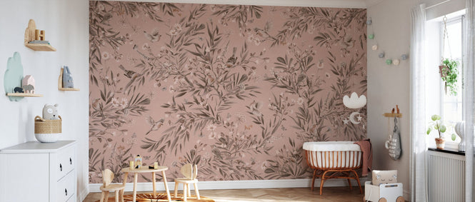 PHOTOWALL / Playful Robins - Monochrome - Pink (e94971)