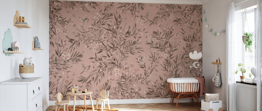 PHOTOWALL / Playful Robins - Monochrome - Pink (e94971)