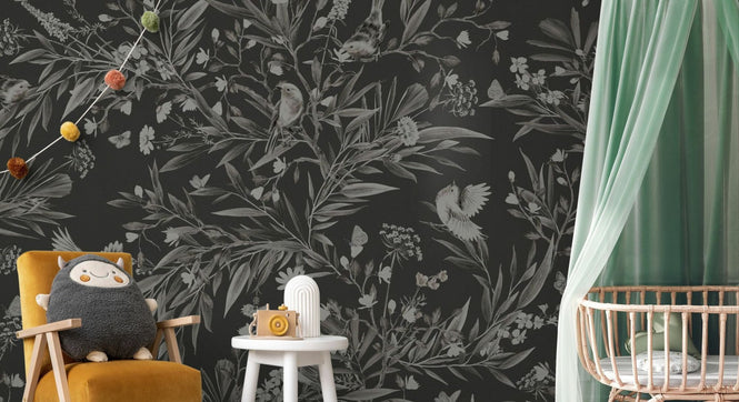 PHOTOWALL / Playful Robins - Monochrome - Black (e94973)