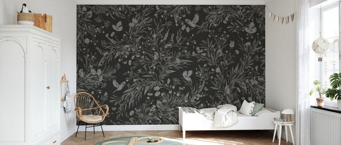 PHOTOWALL / Playful Robins - Monochrome - Black (e94973)