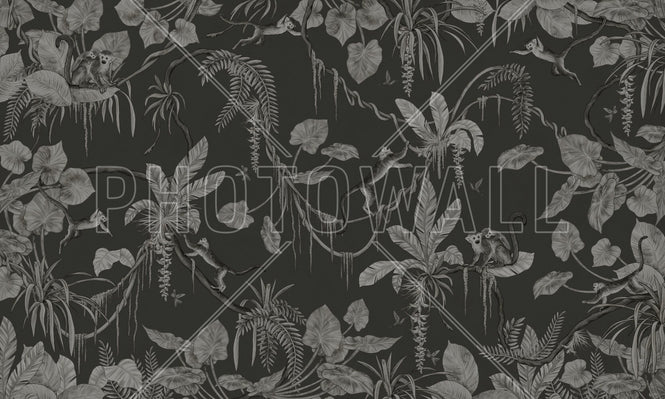PHOTOWALL / Playful Monkeys - Monochrome - Black (e94976)