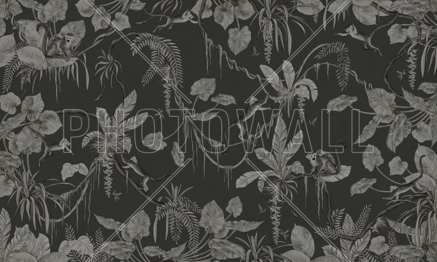PHOTOWALL / Playful Monkeys - Monochrome - Black (e94976)