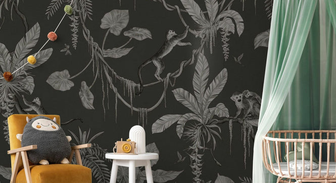 PHOTOWALL / Playful Monkeys - Monochrome - Black (e94976)