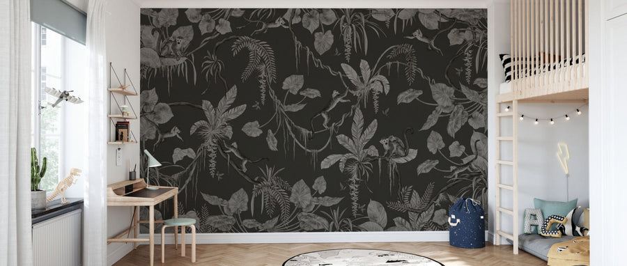 PHOTOWALL / Playful Monkeys - Monochrome - Black (e94976)