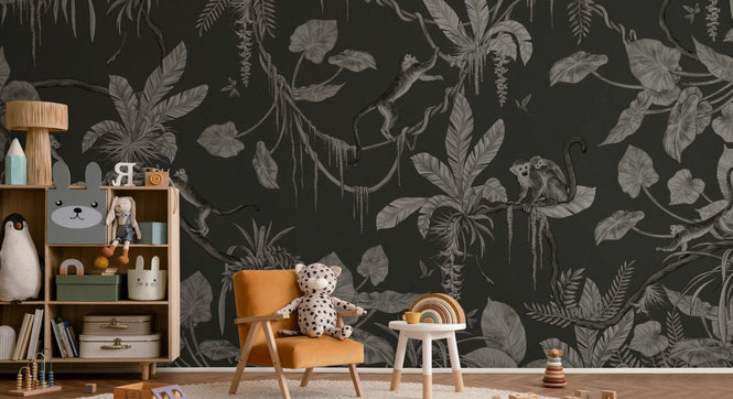 PHOTOWALL / Playful Monkeys - Monochrome - Black (e94976)
