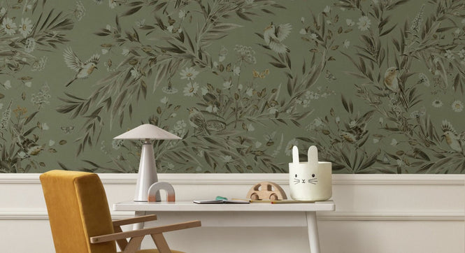 PHOTOWALL / Playful Robins - Monochrome - Green (e94977)