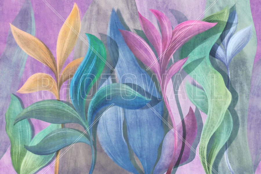 PHOTOWALL / Big Colored Leaves - Blue Green (e95094)