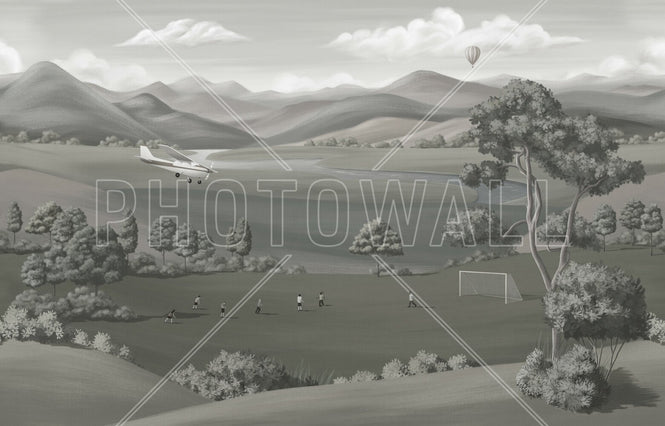 PHOTOWALL / Children Playing in the Field - Grey (e95141)