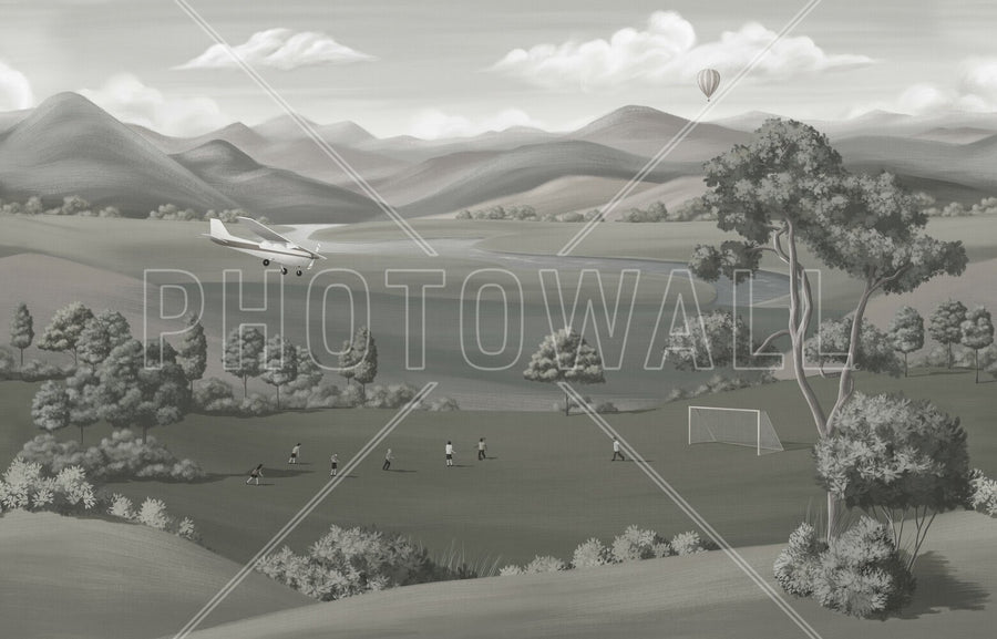 PHOTOWALL / Children Playing in the Field - Grey (e95141)