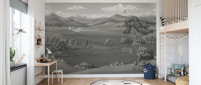 PHOTOWALL / Children Playing in the Field - Grey (e95141)