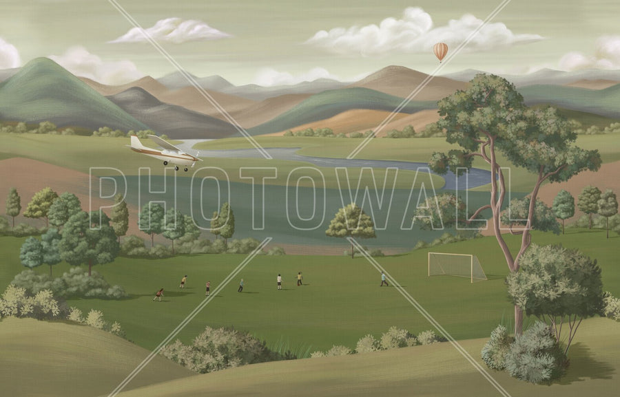 PHOTOWALL / Children Playing in the Field - Green (e95142)