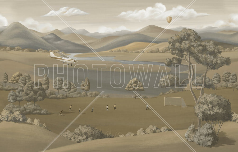 PHOTOWALL / Children Playing in the Field - Brown (e95143)