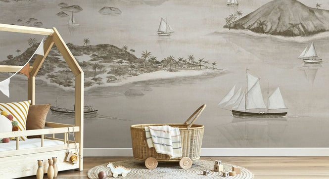 PHOTOWALL / Sailing Boats Seaside - Grey (e95168)
