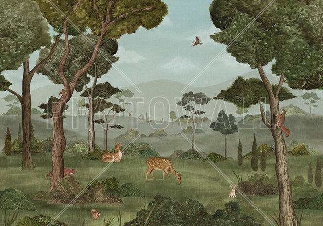PHOTOWALL / Animals in Serene Forest - Green (e95169)