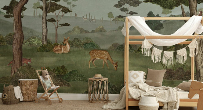 PHOTOWALL / Animals in Serene Forest - Green (e95169)