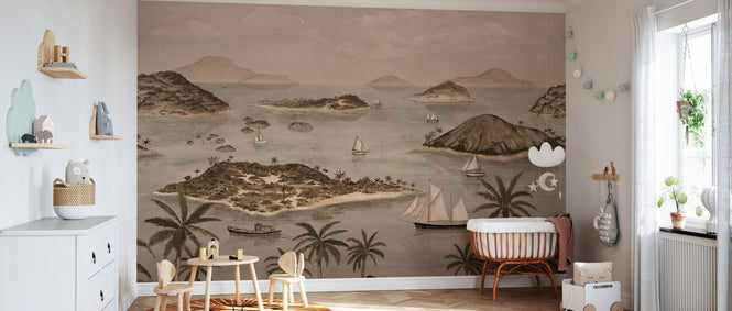 PHOTOWALL / Seaside Island Boats and Trees - Brown (e95174)