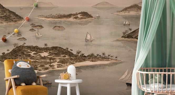 PHOTOWALL / Sailing Boats Seaside - Brown (e95177)