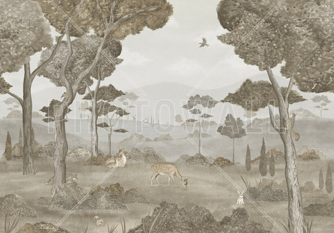 PHOTOWALL / Animals in Serene Forest - Grey (e95178)