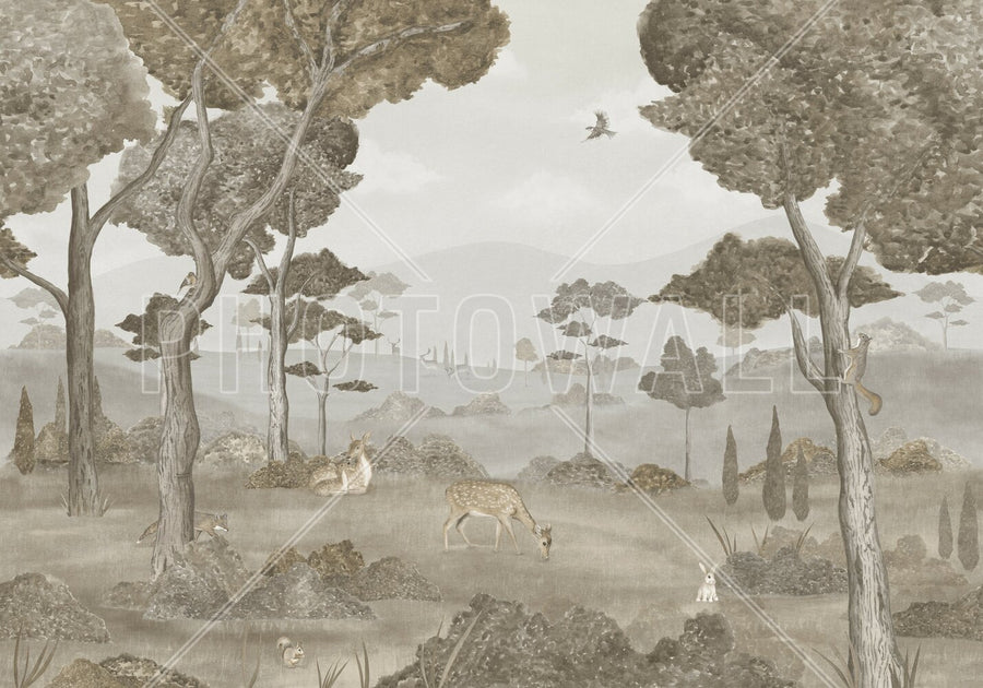 PHOTOWALL / Animals in Serene Forest - Grey (e95178)