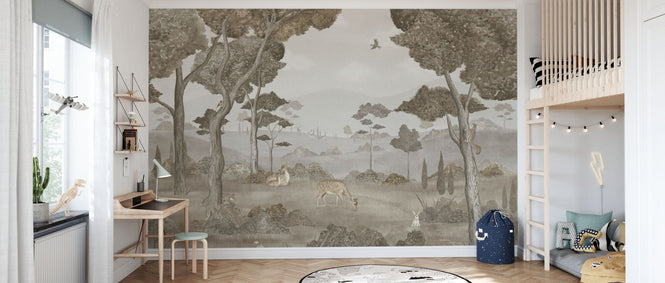 PHOTOWALL / Animals in Serene Forest - Grey (e95178)