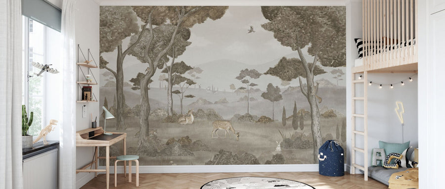 PHOTOWALL / Animals in Serene Forest - Grey (e95178)