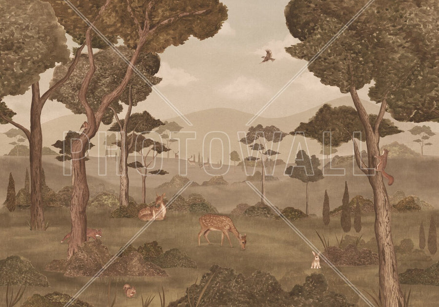 PHOTOWALL / Animals in Serene Forest - Brown (e95183)