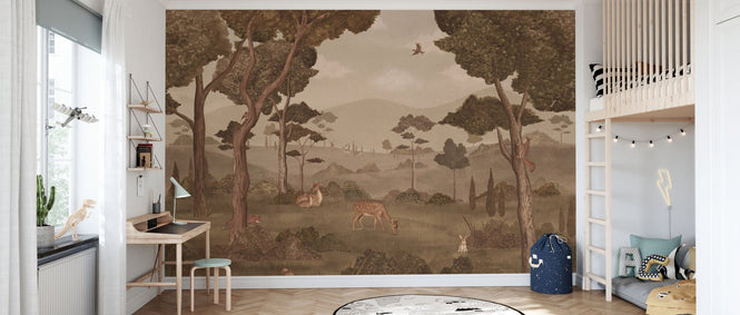 PHOTOWALL / Animals in Serene Forest - Brown (e95183)