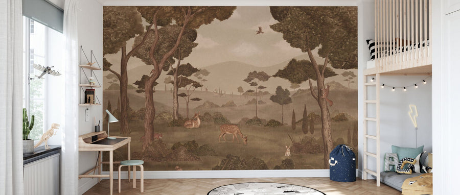 PHOTOWALL / Animals in Serene Forest - Brown (e95183)