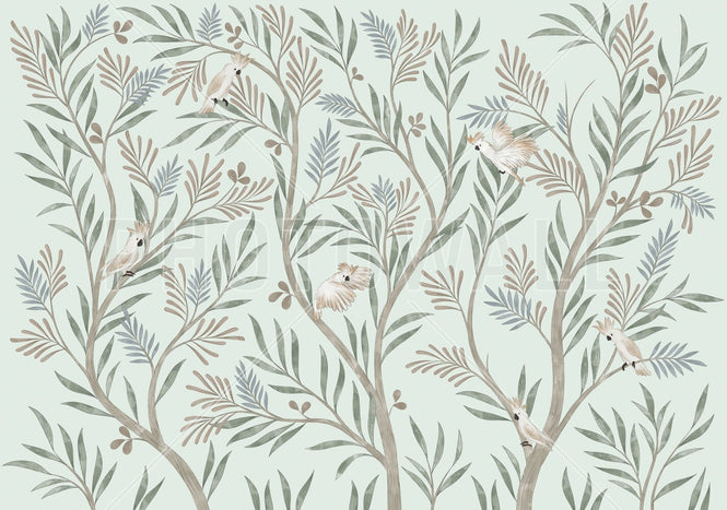 PHOTOWALL / Parrots in Trees - Light Green (e95197)