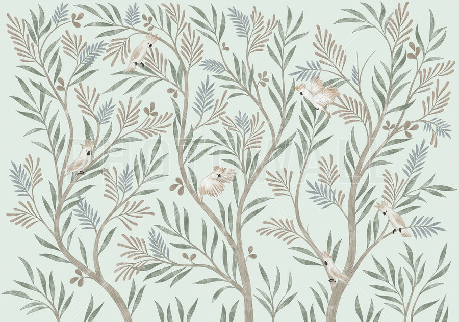 PHOTOWALL / Parrots in Trees - Light Green (e95197)