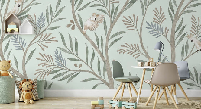 PHOTOWALL / Parrots in Trees - Light Green (e95197)