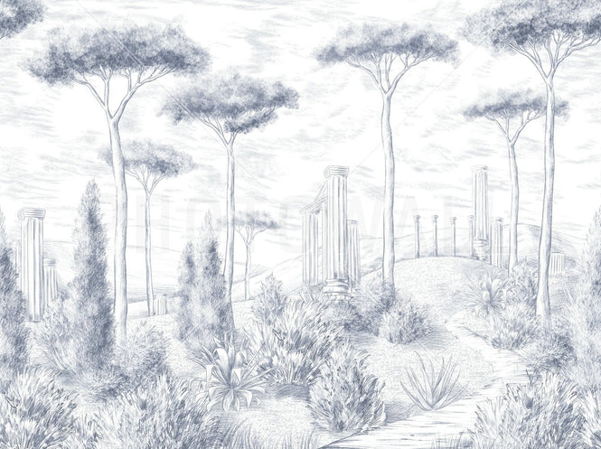 PHOTOWALL / Graphic Pillars and Trees - Blue (e95199)