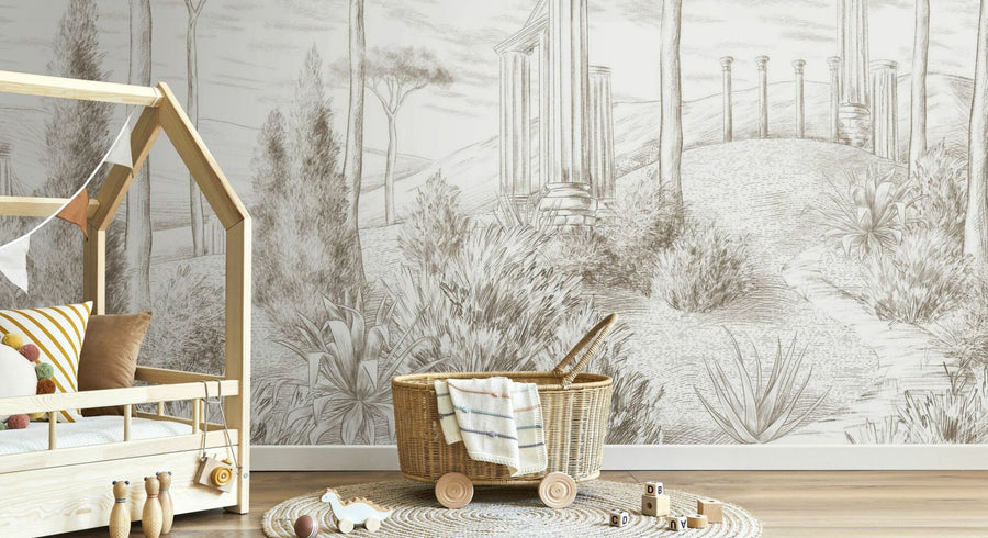 PHOTOWALL / Graphic Pillars and Trees - Beige (e95201)