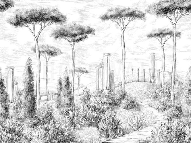 PHOTOWALL / Graphic Pillars and Trees - BW (e95202)
