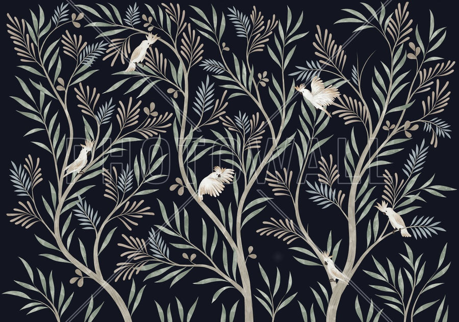 PHOTOWALL / Parrots in Trees - Dark Blue (e95203)