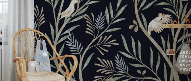 PHOTOWALL / Parrots in Trees - Dark Blue (e95203)
