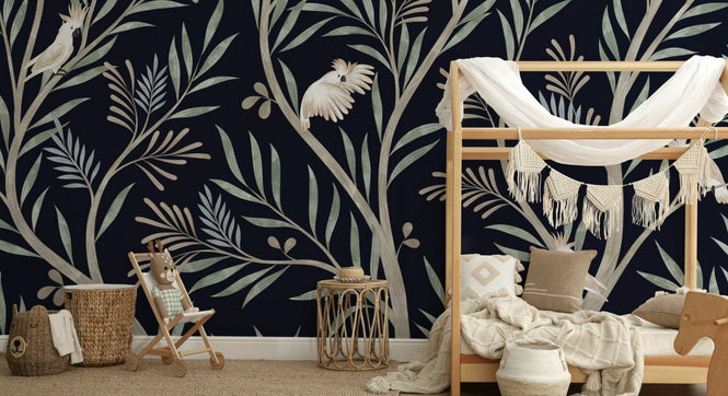 PHOTOWALL / Parrots in Trees - Dark Blue (e95203)