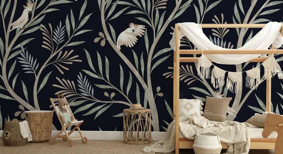 PHOTOWALL / Parrots in Trees - Dark Blue (e95203)