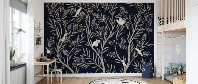 PHOTOWALL / Parrots in Trees - Dark Blue (e95203)