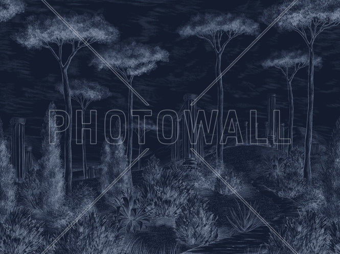 PHOTOWALL / Graphic Pillars and Trees - Dark Blue (e95204)