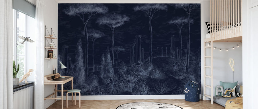PHOTOWALL / Graphic Pillars and Trees - Dark Blue (e95204)