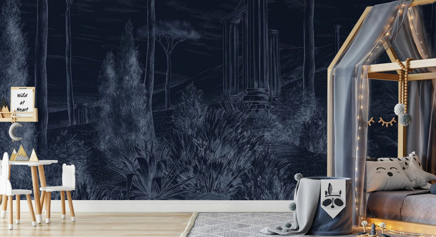 PHOTOWALL / Graphic Pillars and Trees - Dark Blue (e95204)