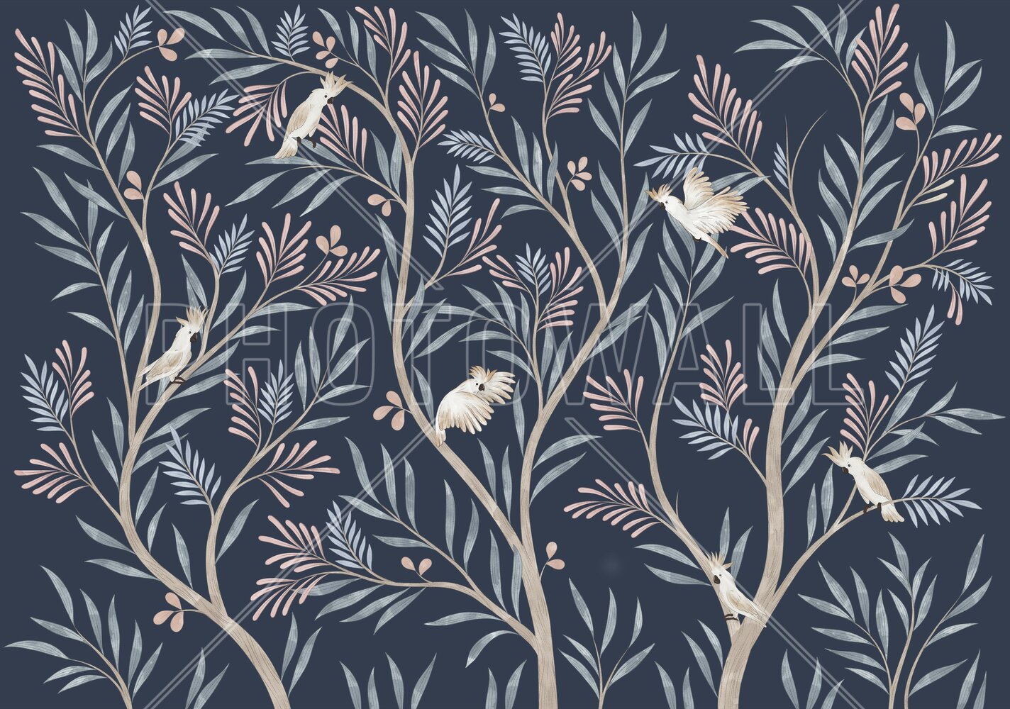 PHOTOWALL / Parrots in Trees - Light Blue (e95206) | 輸入 PHOTOWALL / Parrots in Trees - Light Blue (e95206) | 輸入