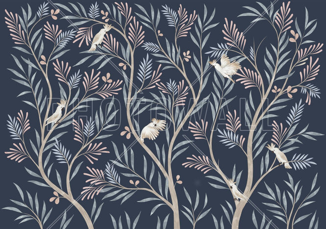 PHOTOWALL / Parrots in Trees - Light Blue (e95206)