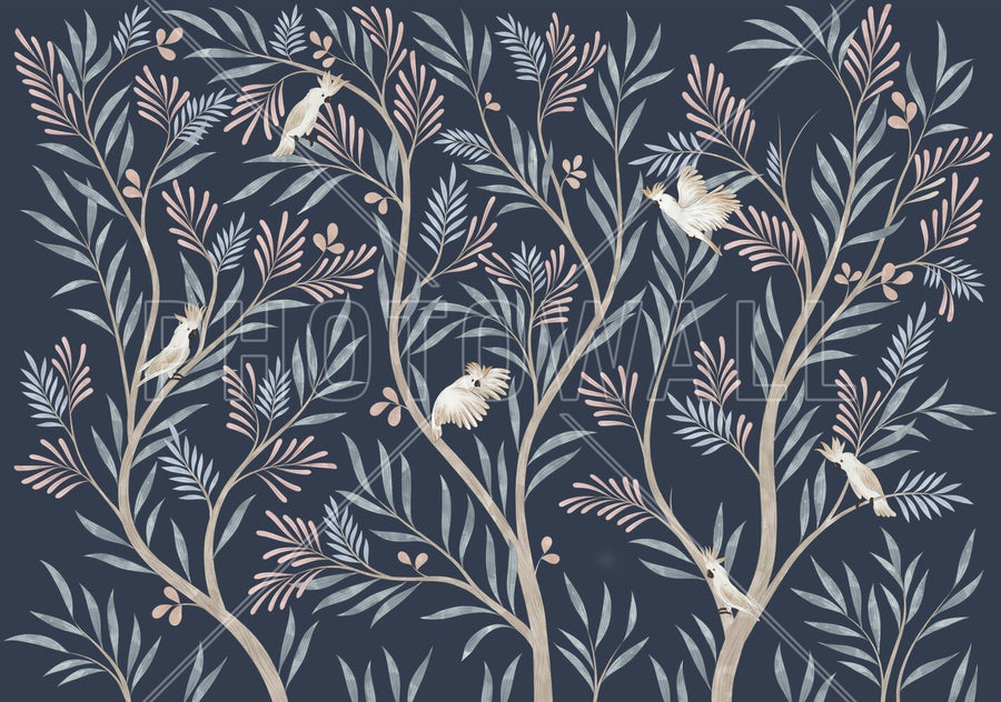 PHOTOWALL / Parrots in Trees - Light Blue (e95206)